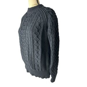 GLOBAL WORK Women's Navy Knit Sweater Long Sleeve Cable Neck L